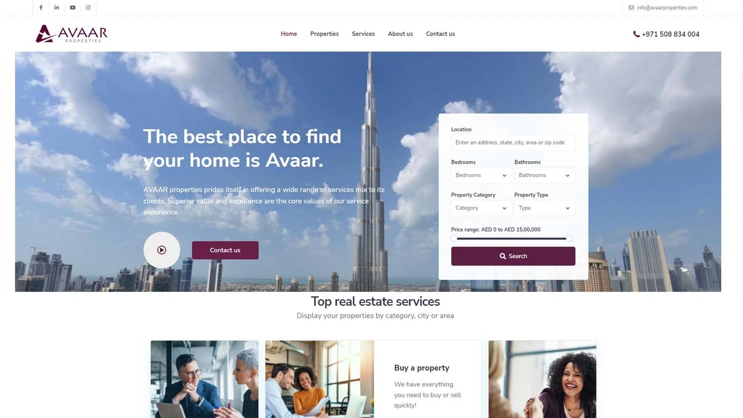 Avaar Properties website project